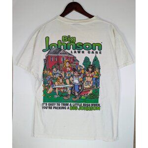 Vintage 90s Big Johnson Lawn Care T-Shirt Single Stitch Trim The Bush Size Large
